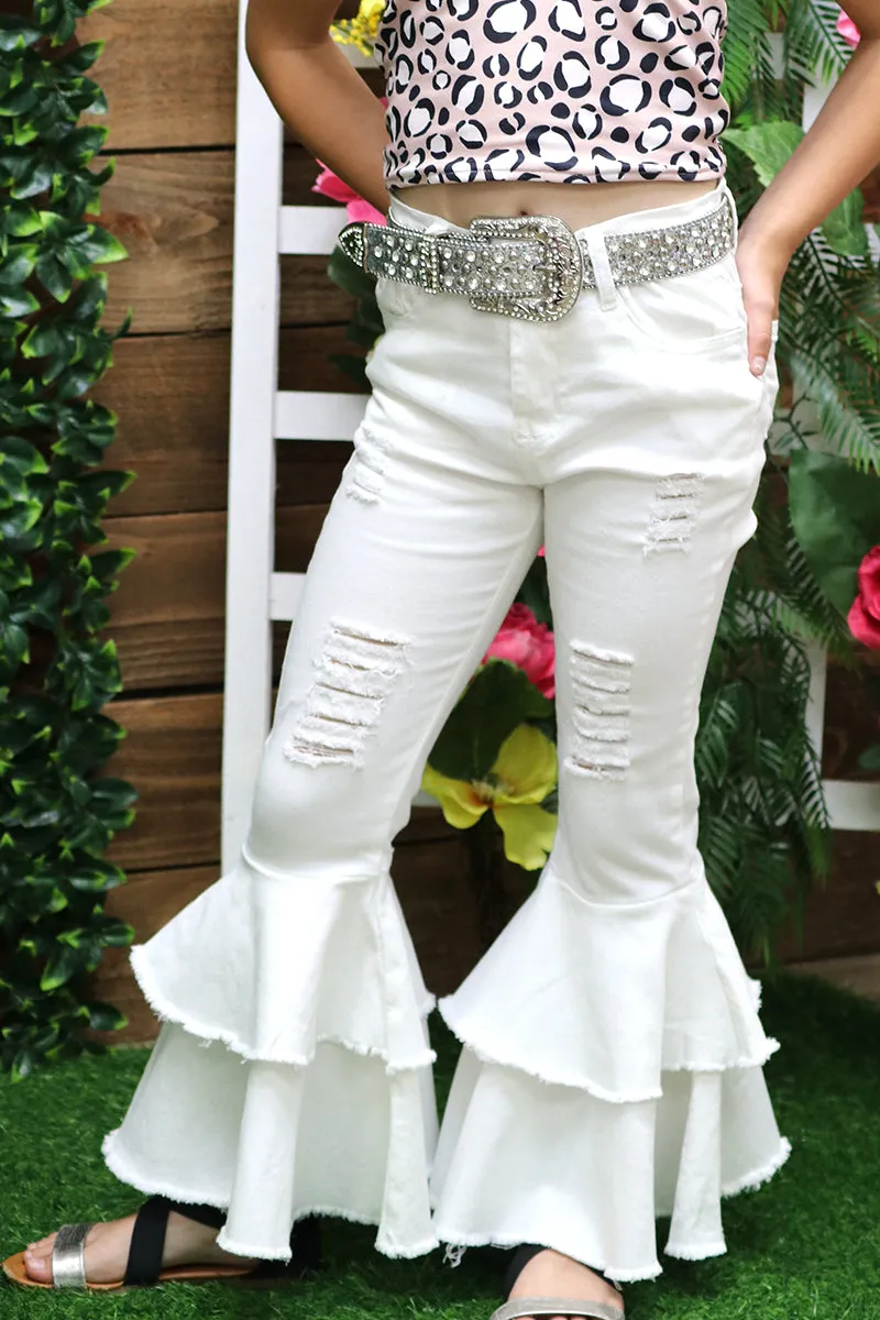 Deep white distressed double layer denim pants. PNG65153032-WEND