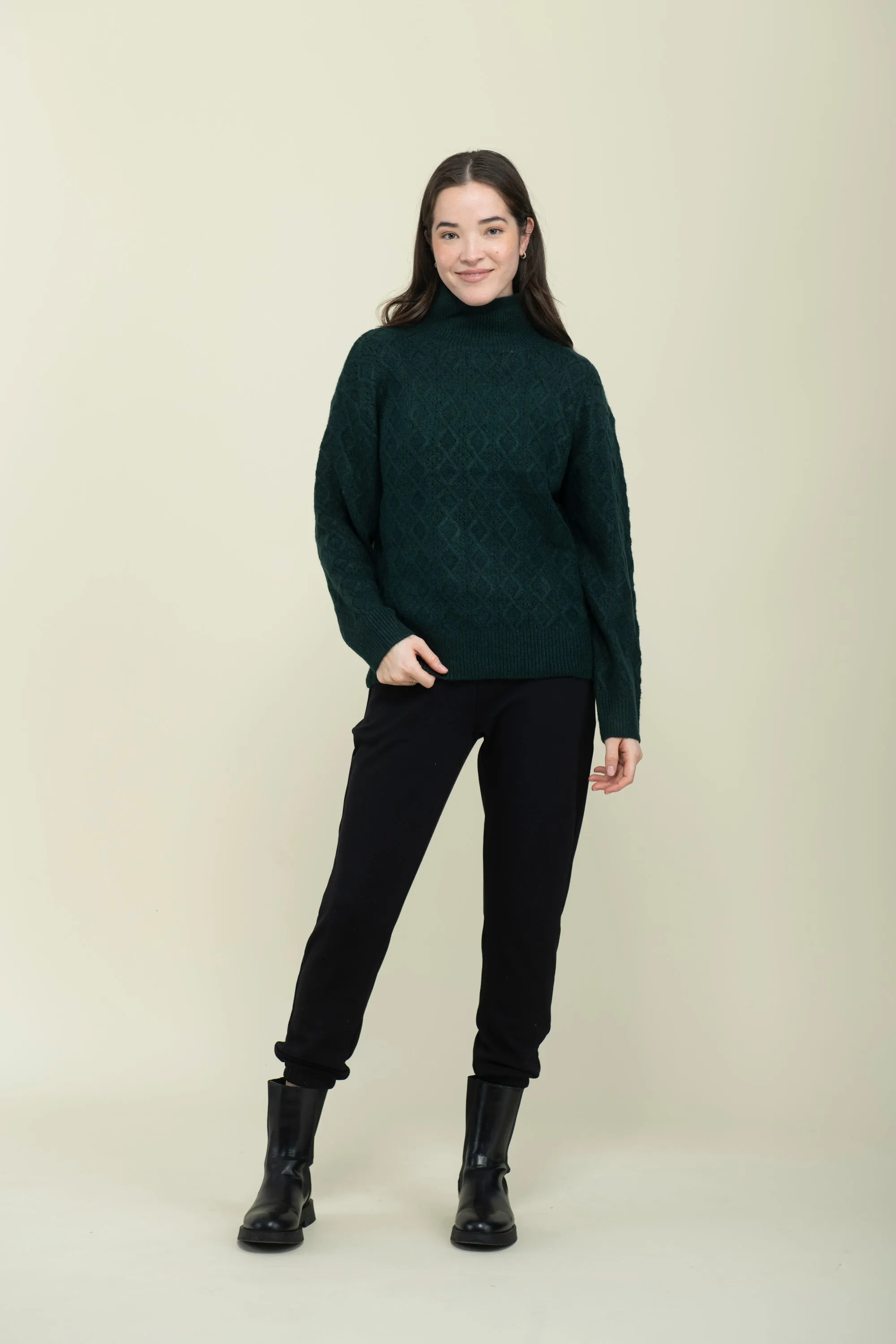 Ella-Cabled Mock Neck