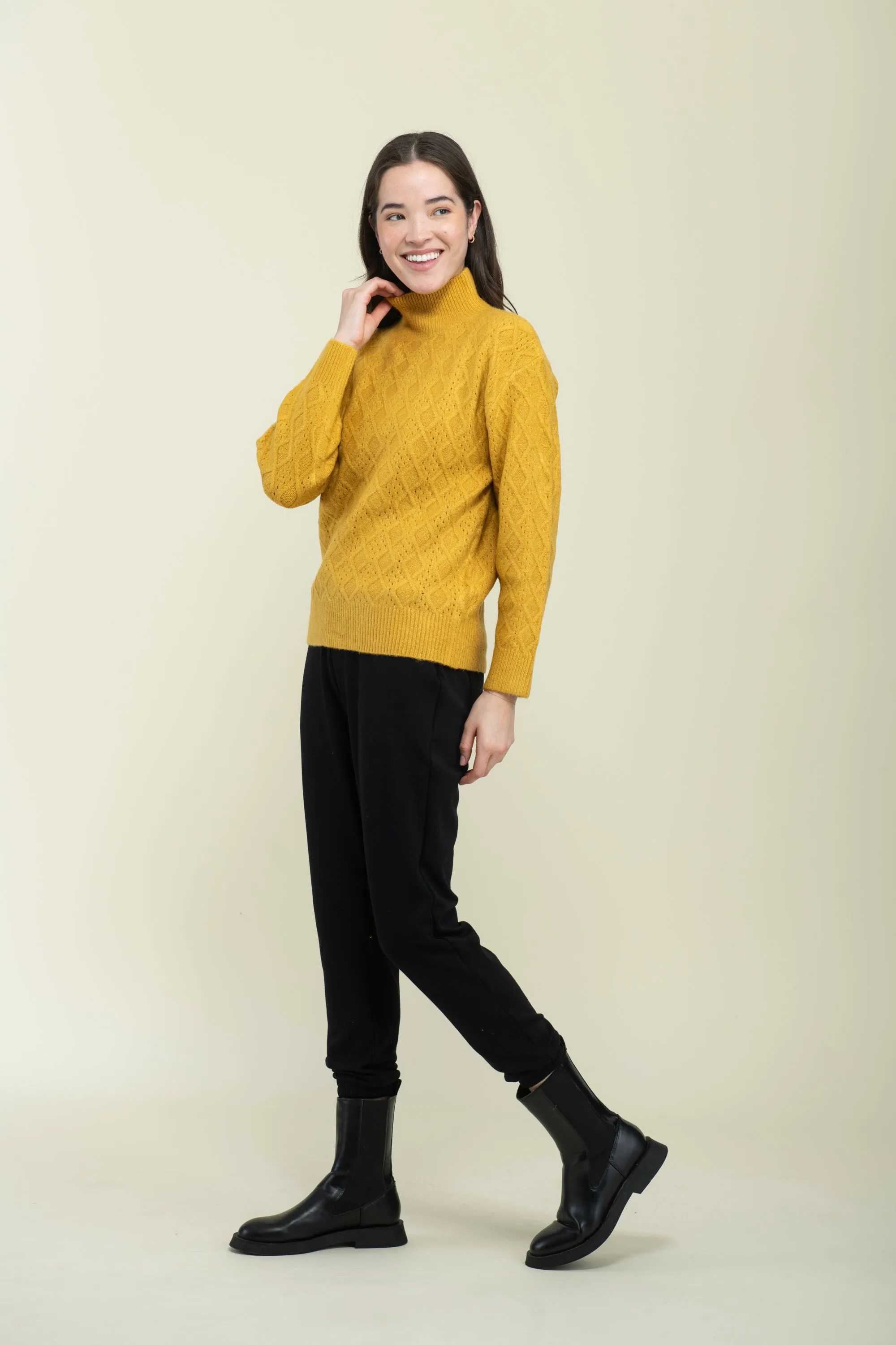 Ella-Cabled Mock Neck