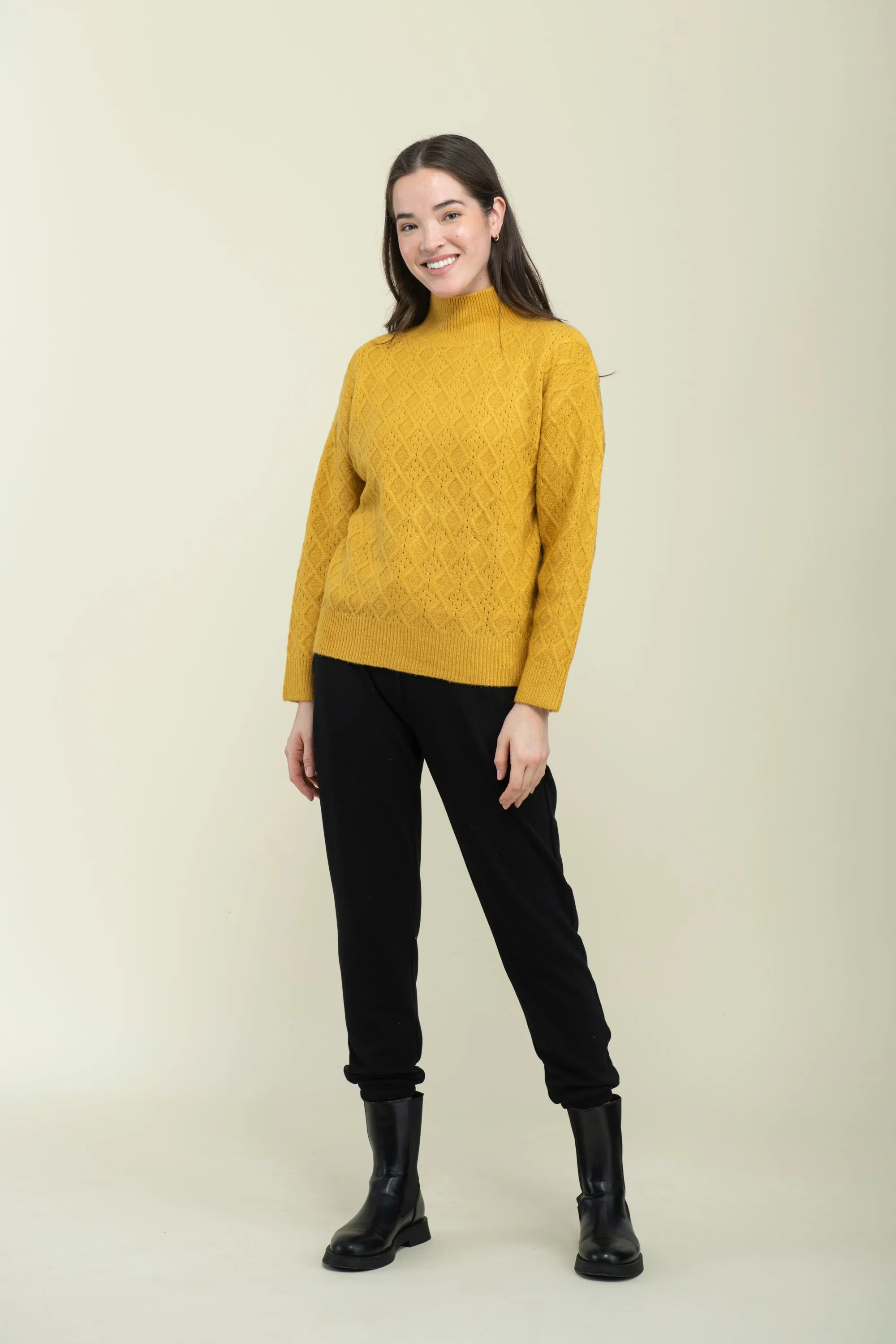 Ella-Cabled Mock Neck