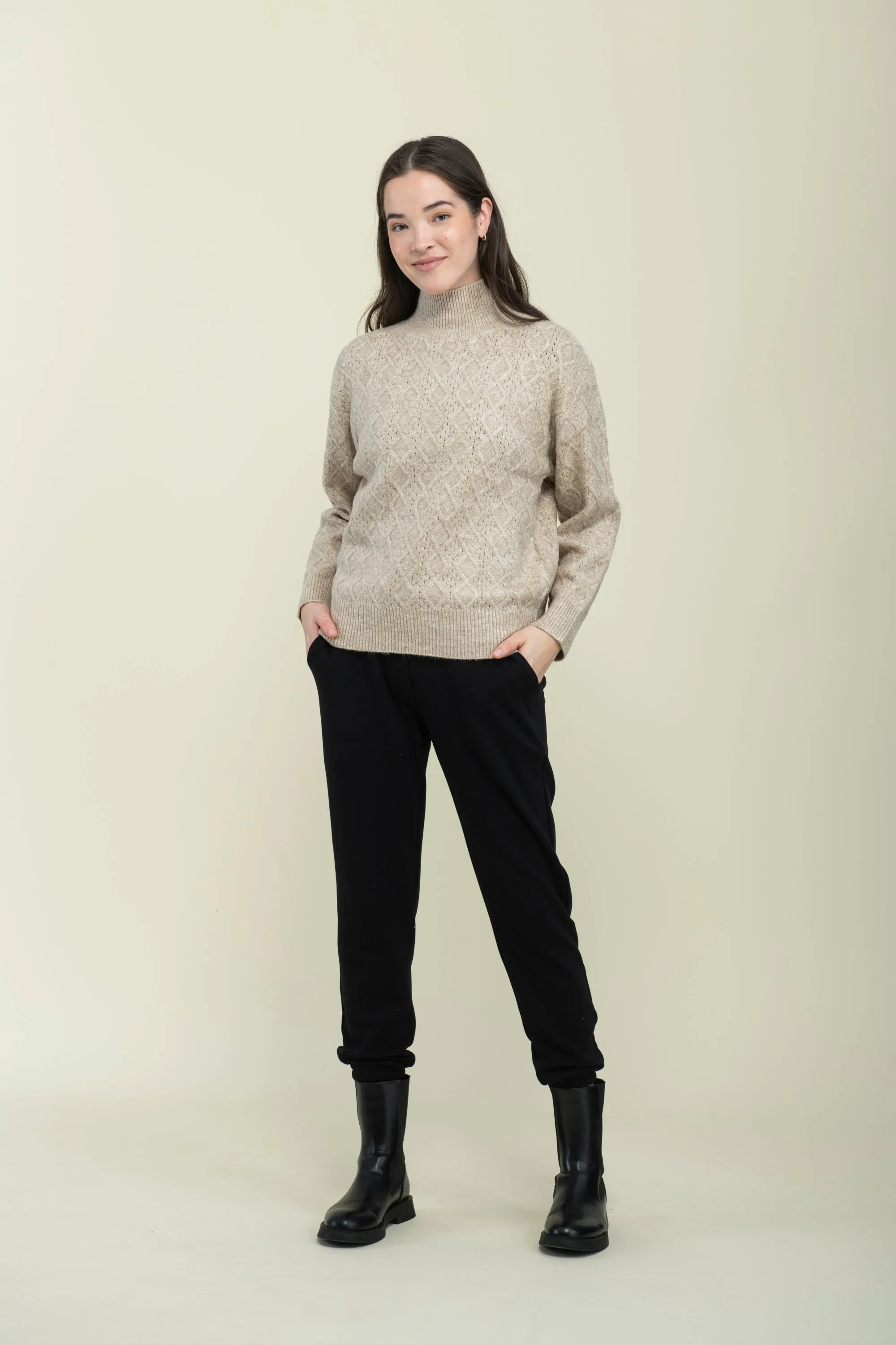 Ella-Cabled Mock Neck