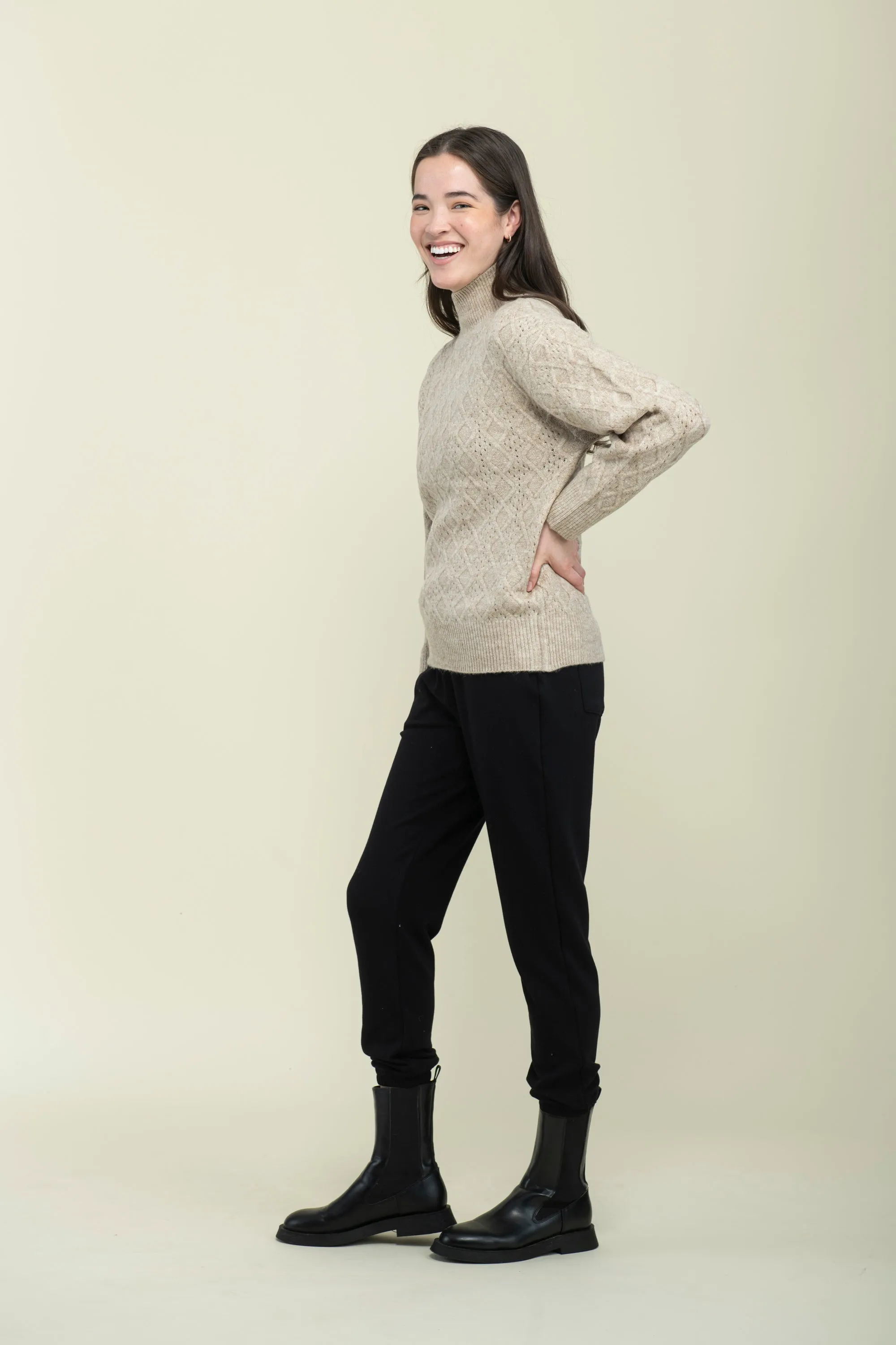 Ella-Cabled Mock Neck