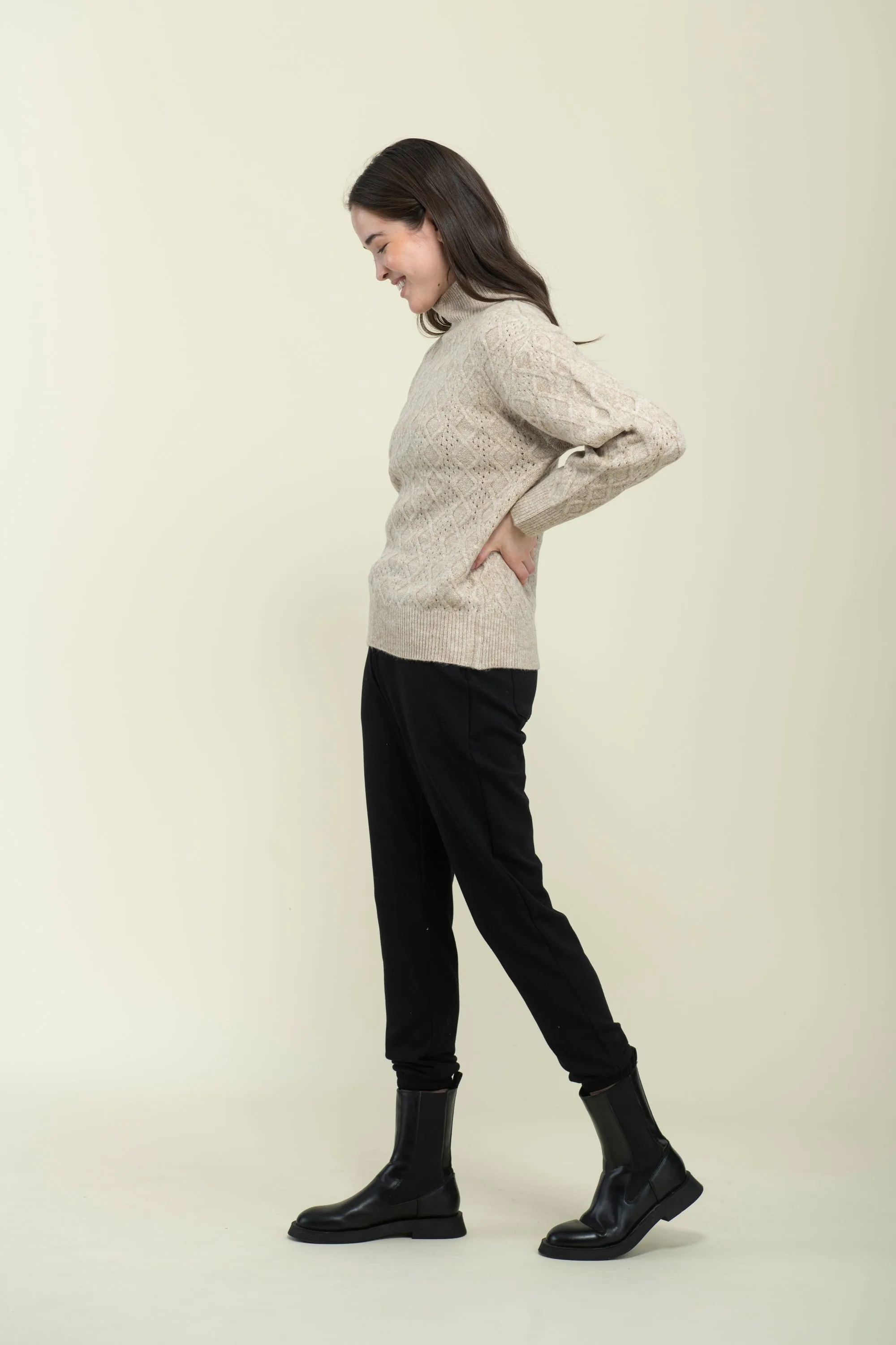 Ella-Cabled Mock Neck