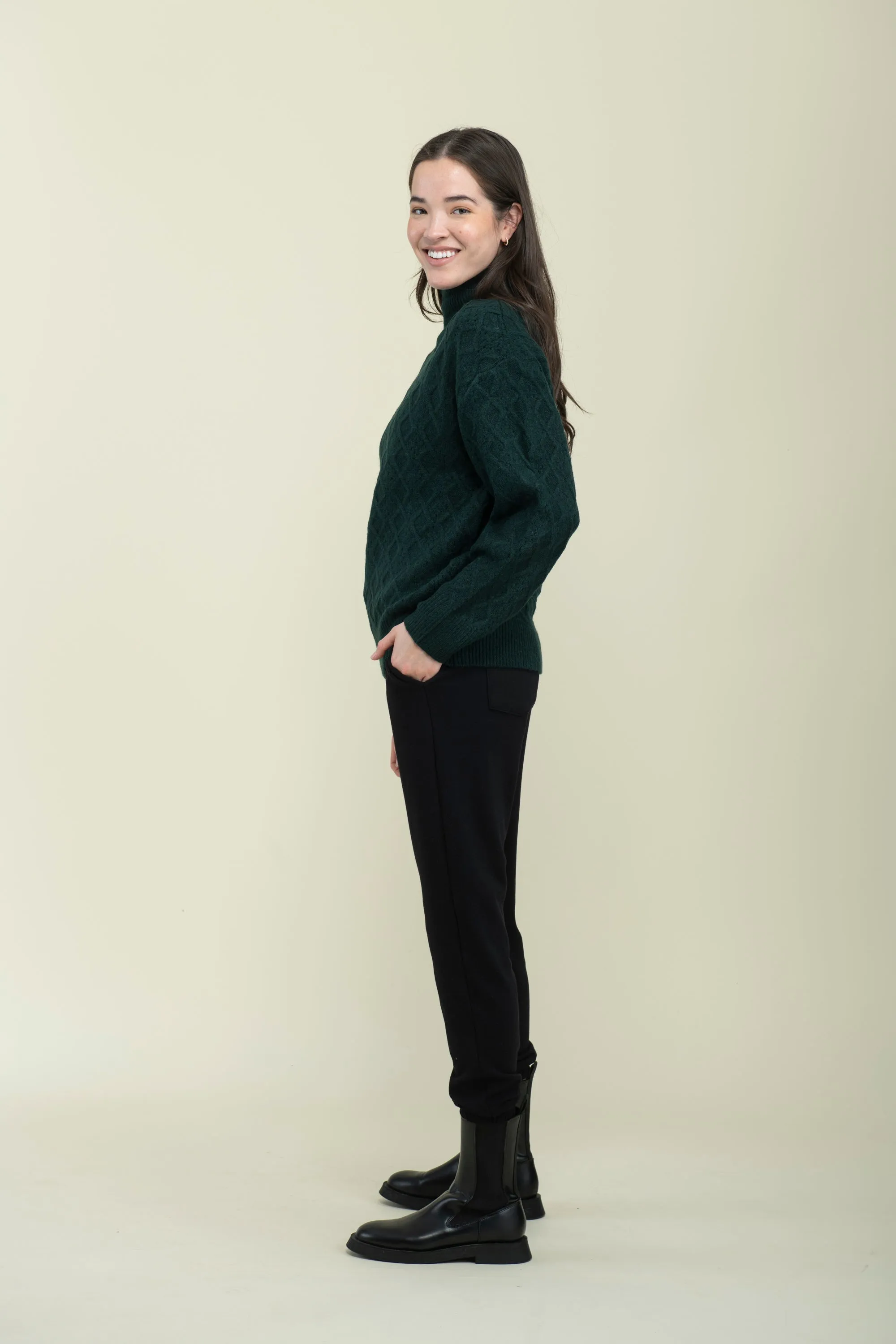 Ella-Cabled Mock Neck
