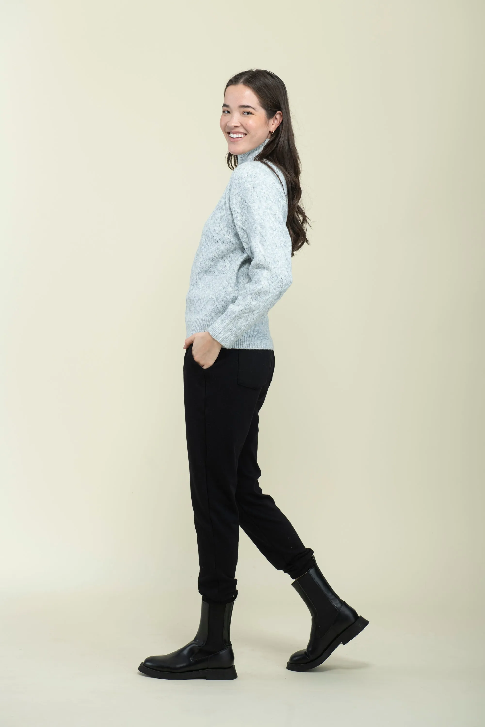 Ella-Cabled Mock Neck