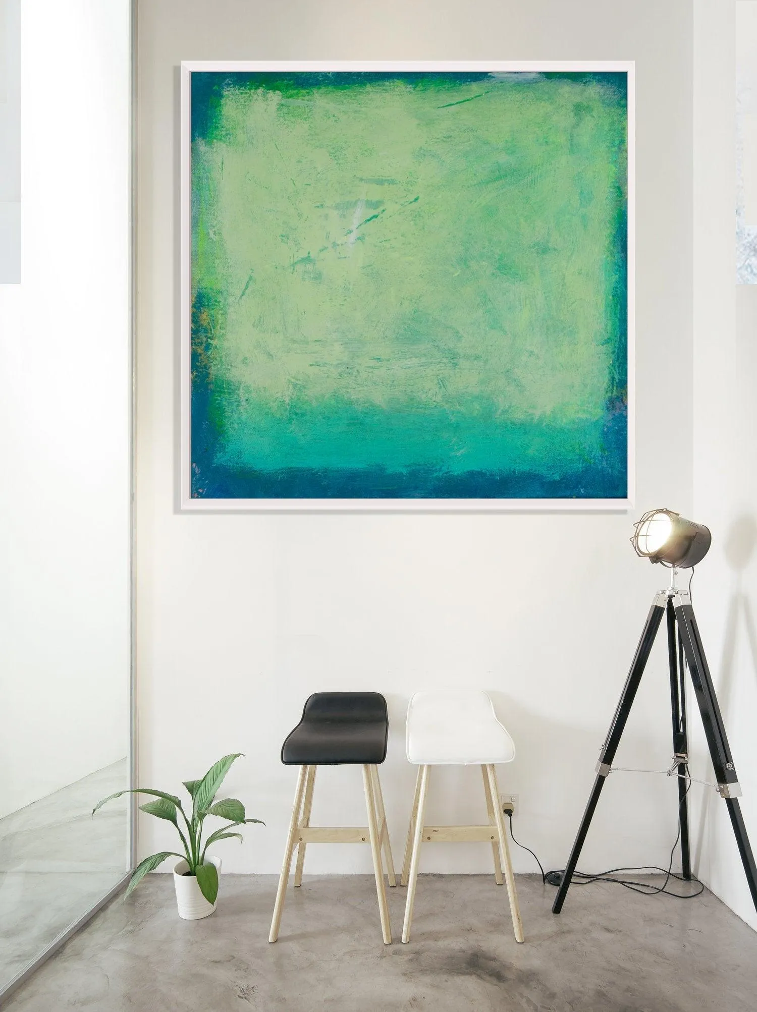 Green Abstract Landscape Painting Blue and Turquoise Original Painting on Canvas Contemporary Abstract Art Wall Decor Texture Painting