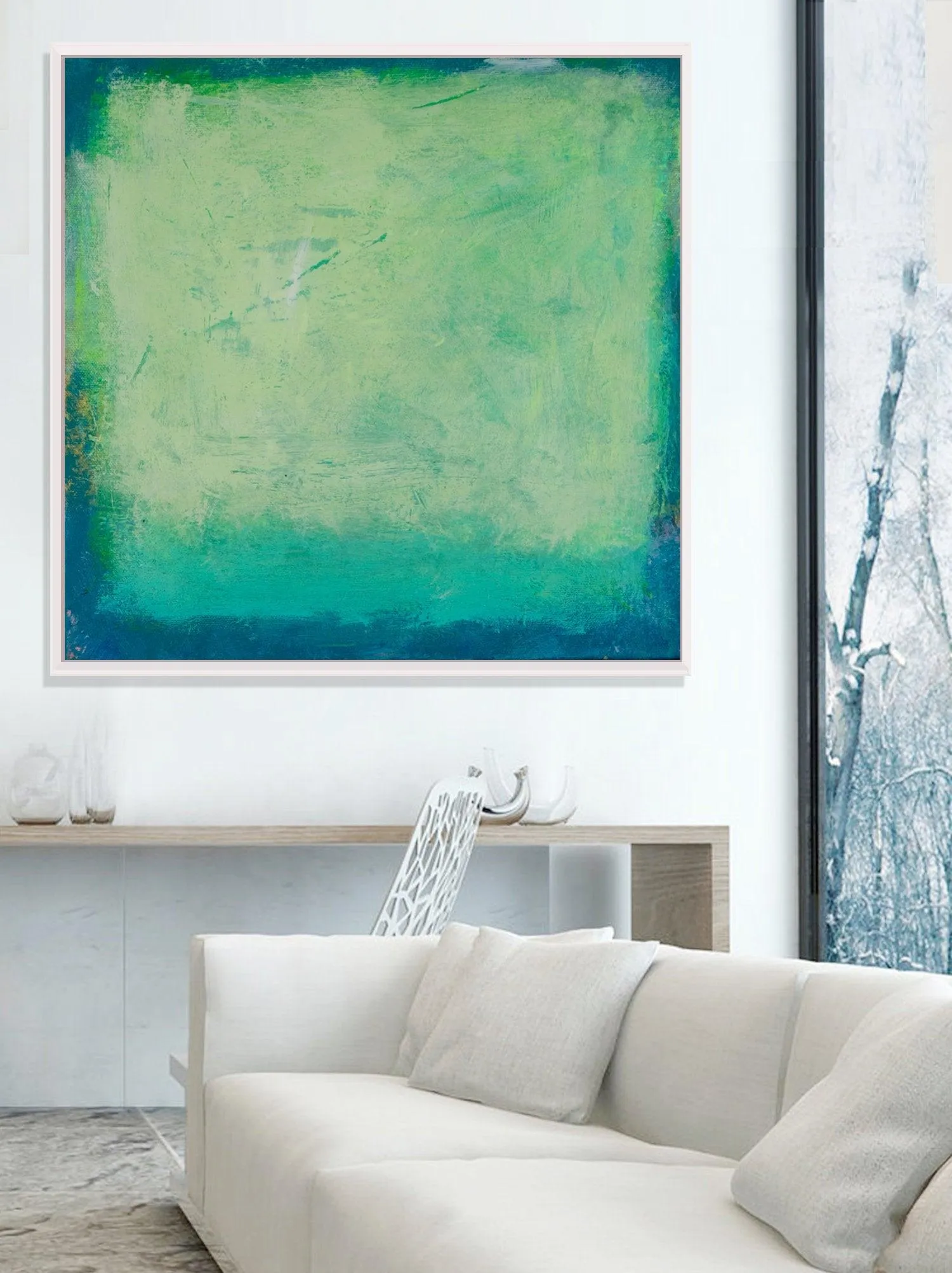 Green Abstract Landscape Painting Blue and Turquoise Original Painting on Canvas Contemporary Abstract Art Wall Decor Texture Painting