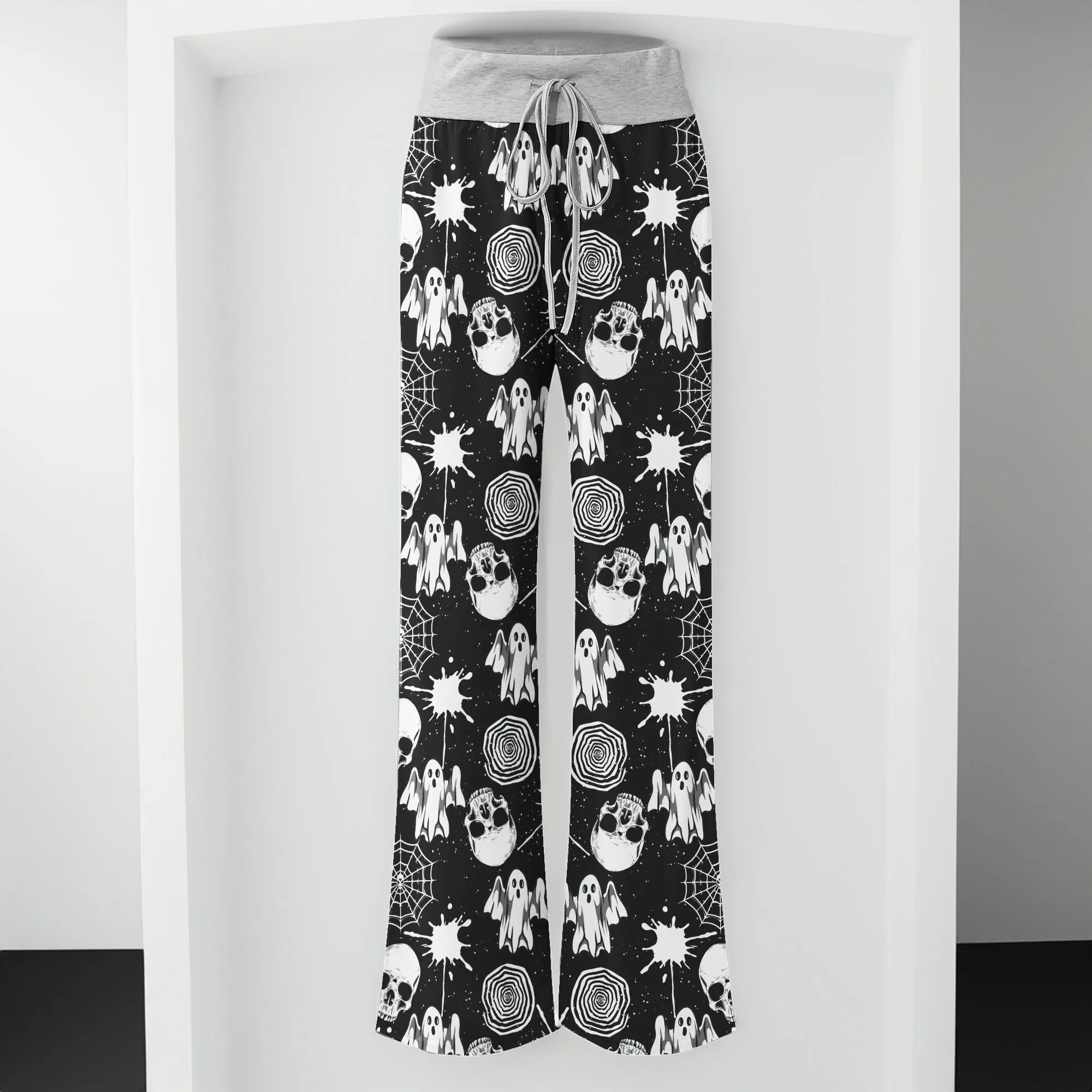 Halloween Skull Pattern Women's High-waisted Wide Leg Pants