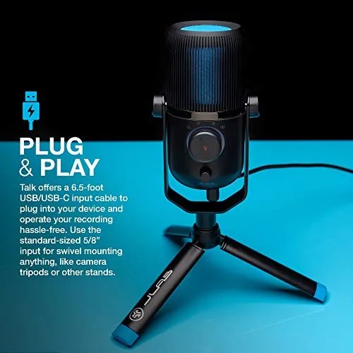 JLab Audio Talk USB Microphone | USB-C Output | Cardioid, Omnidirectional, Stereo or Bidirectional | 96k Sample Rate | 20Hz - 20kHz Frequency Response | Volume, Gain Control, Quick Mute | Plug & Play