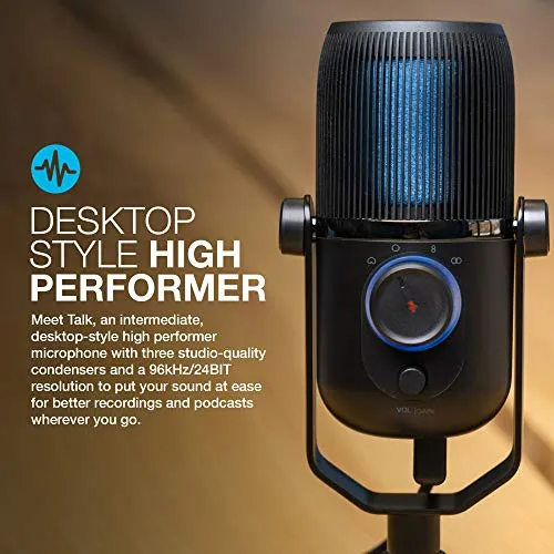 JLab Audio Talk USB Microphone | USB-C Output | Cardioid, Omnidirectional, Stereo or Bidirectional | 96k Sample Rate | 20Hz - 20kHz Frequency Response | Volume, Gain Control, Quick Mute | Plug & Play