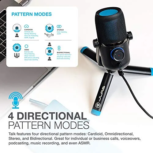 JLab Audio Talk USB Microphone | USB-C Output | Cardioid, Omnidirectional, Stereo or Bidirectional | 96k Sample Rate | 20Hz - 20kHz Frequency Response | Volume, Gain Control, Quick Mute | Plug & Play