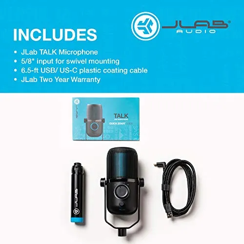 JLab Audio Talk USB Microphone | USB-C Output | Cardioid, Omnidirectional, Stereo or Bidirectional | 96k Sample Rate | 20Hz - 20kHz Frequency Response | Volume, Gain Control, Quick Mute | Plug & Play