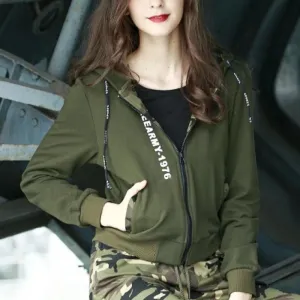 Knitted Military Contrasting Color Hooded Jacket