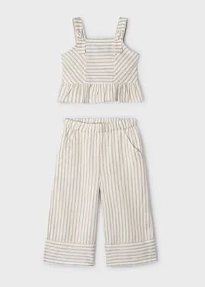 Linen Striped Wide Leg Pants Set