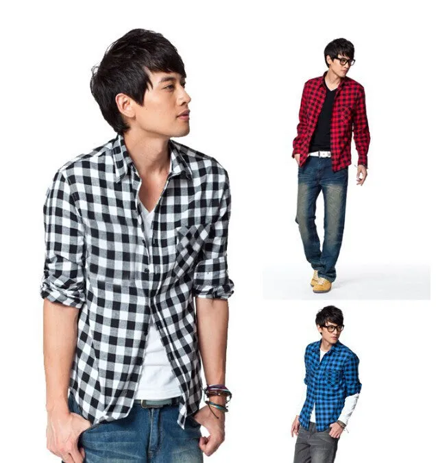 Men's Plaid Shirts Fashion 2015 Autumn New Men Casual Long Sleeve Shirt Male Slim Fit Shirts