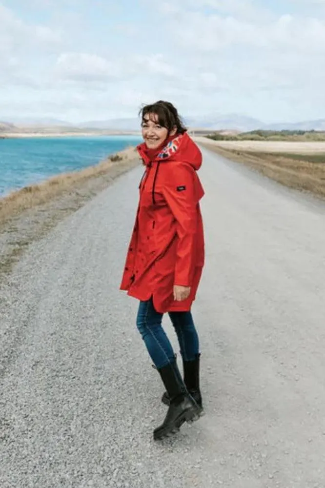 Moke Billie Raincoat Fiery Red Collage