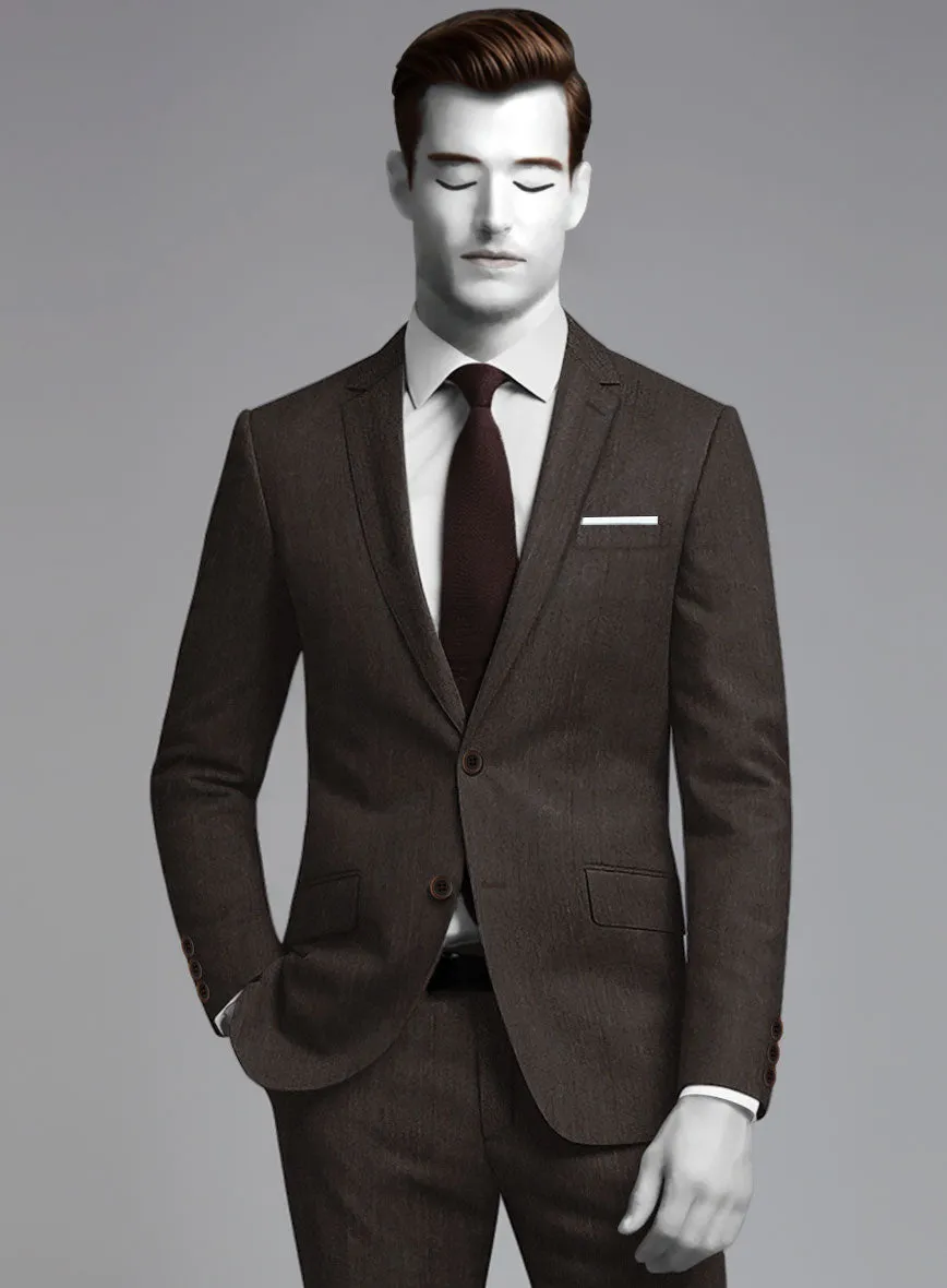 Napolean Dark Brown Herringbone Wool Suit