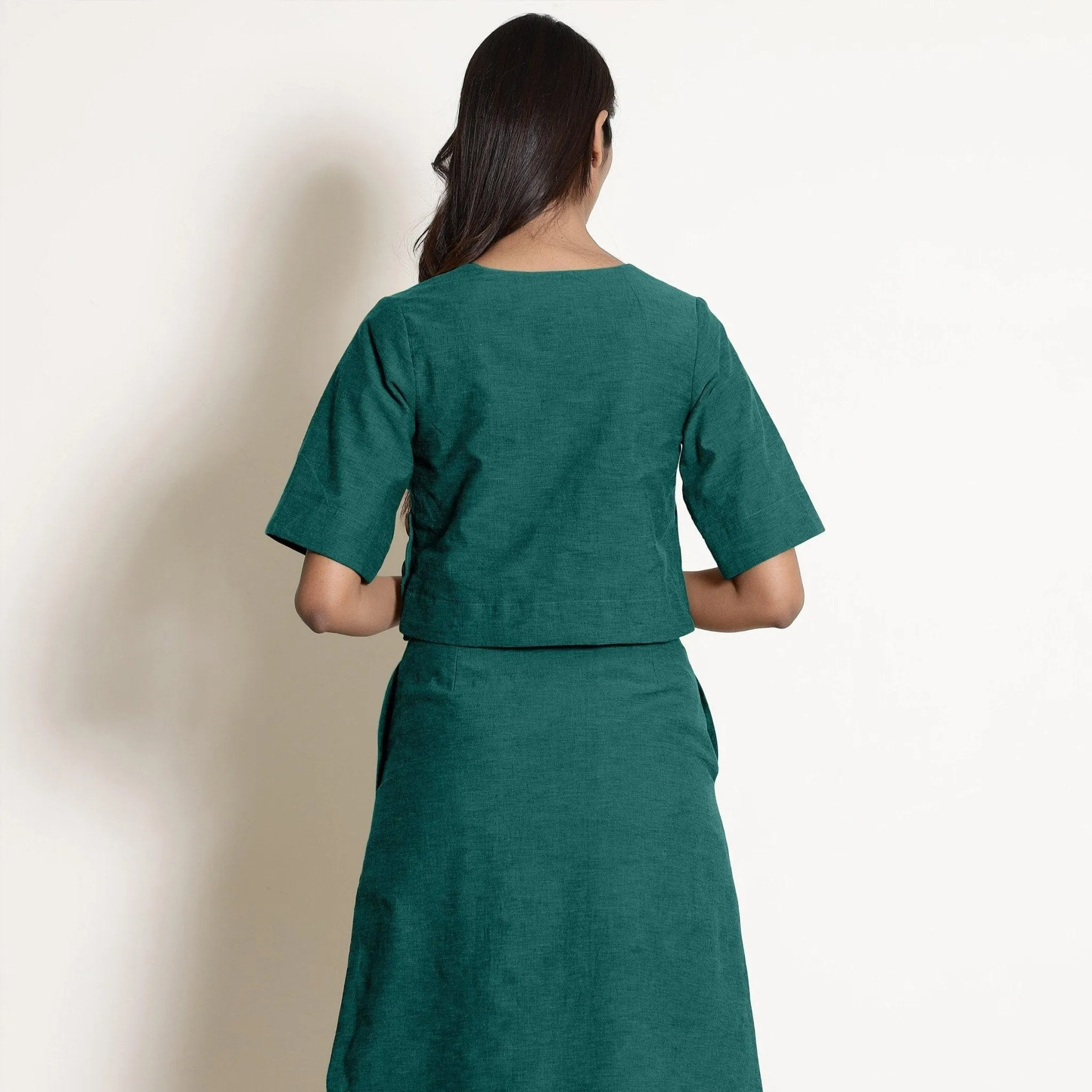 Pine Green Warm Cotton Surplice Neck Wrap Top
