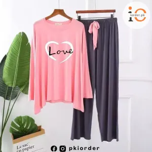 Pink Love Heart Printed Loungewear