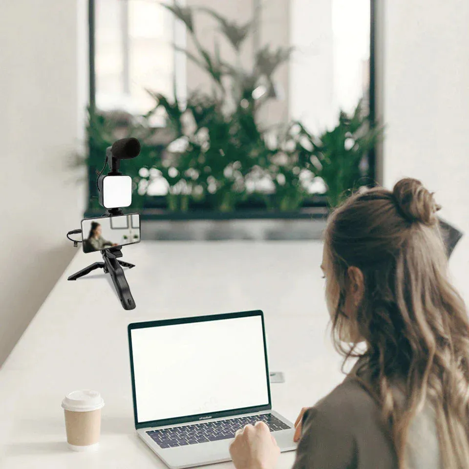 Professional video Microphone kit with Tripod Stand and LED Light