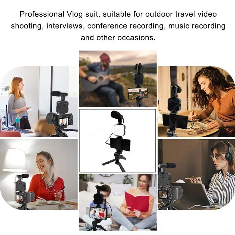 Professional video Microphone kit with Tripod Stand and LED Light