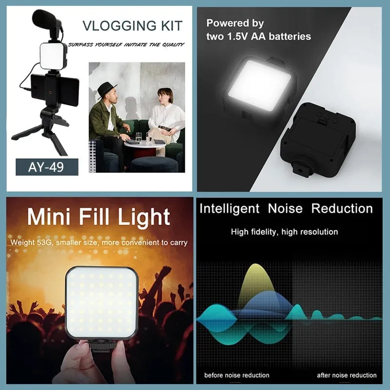 Professional video Microphone kit with Tripod Stand and LED Light