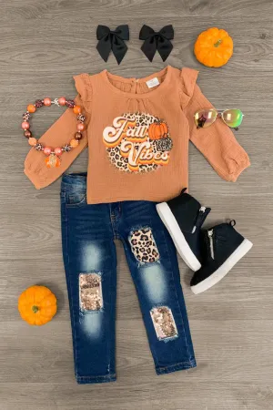 "Fall Vibes" Sequin Denim Pant Set