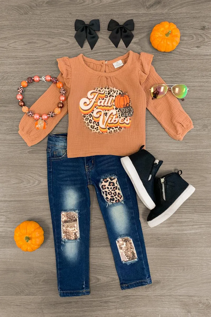 "Fall Vibes" Sequin Denim Pant Set