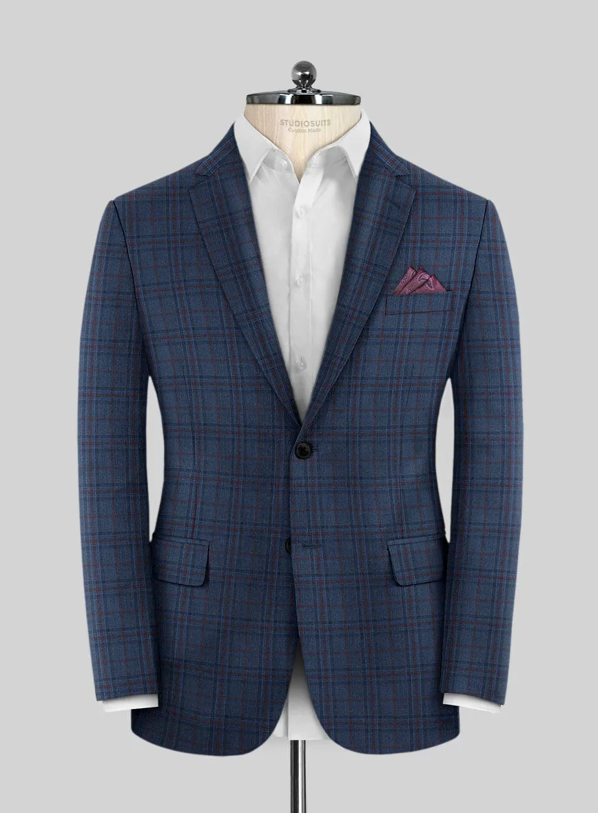 Reda Chambray Blue Checks Wool Suit