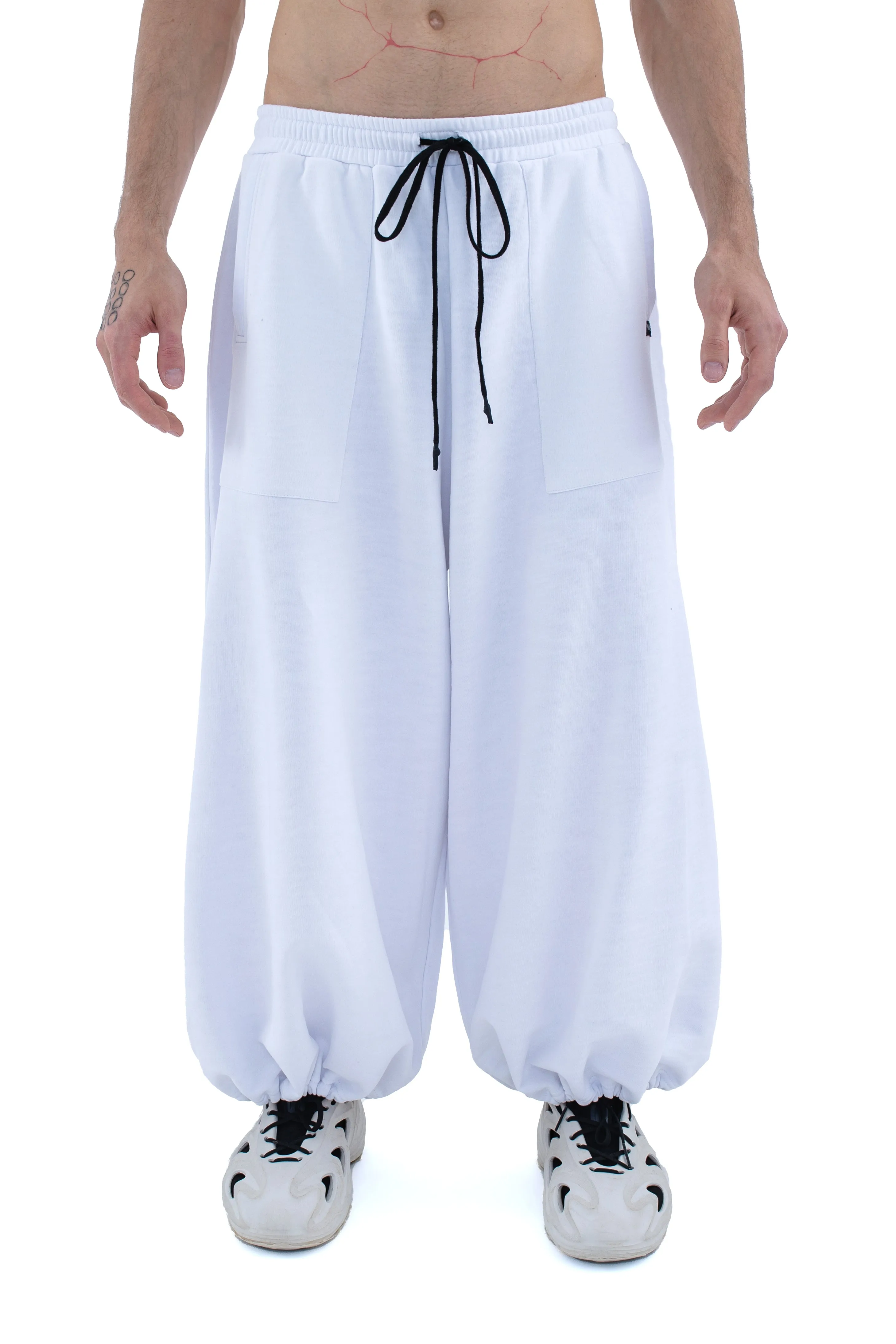 RUN(A)WAY WHITE WIDE-LEG OVERSIZED ADJUSTABLE PANTS