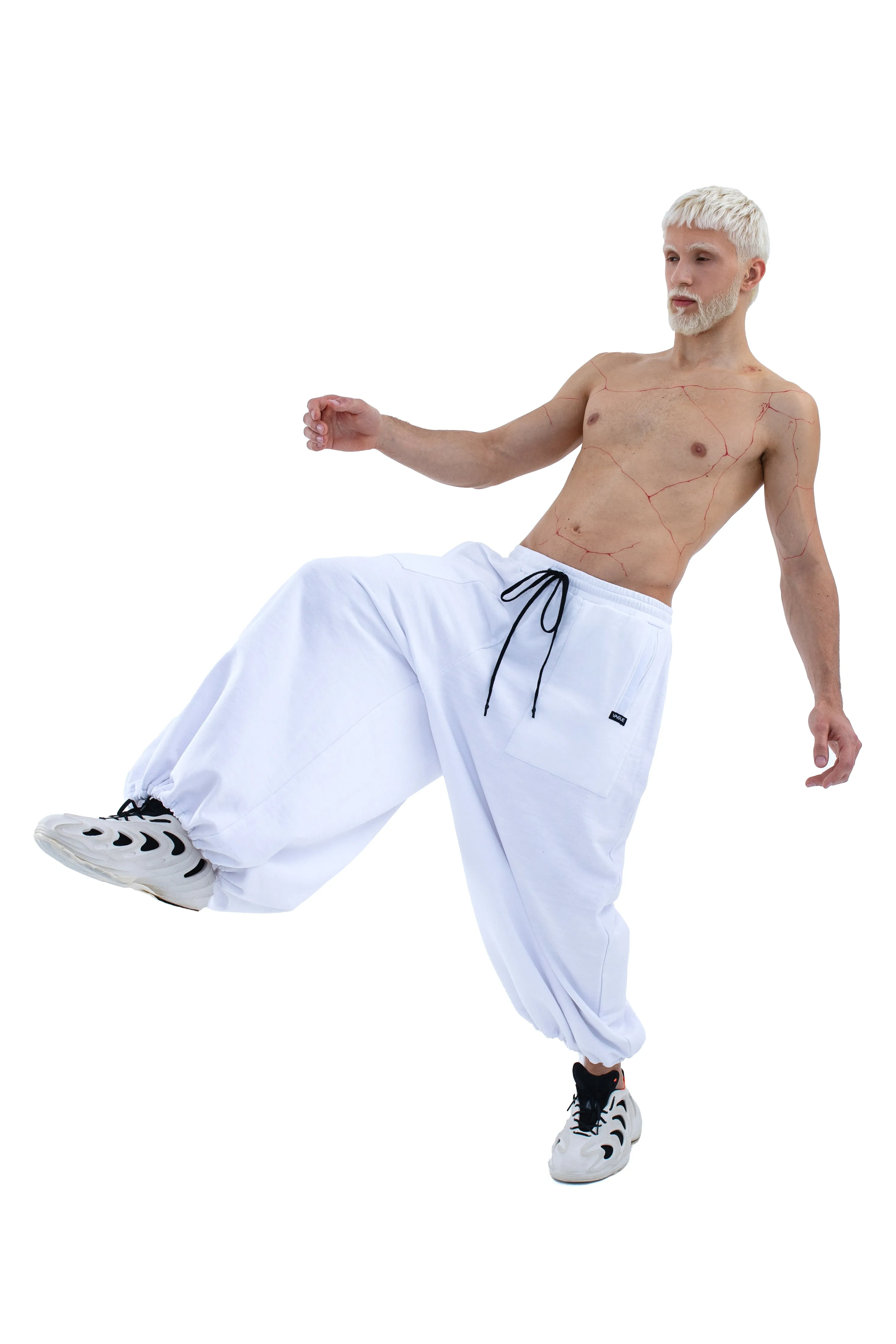 RUN(A)WAY WHITE WIDE-LEG OVERSIZED ADJUSTABLE PANTS