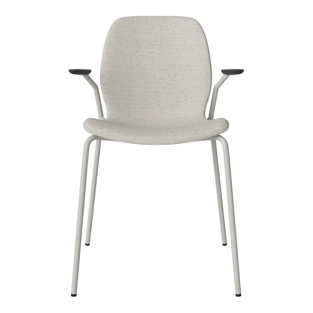Seed Dining Chair w/ Open Arms - Upholstered -  Steel Base, Grey Lacquered