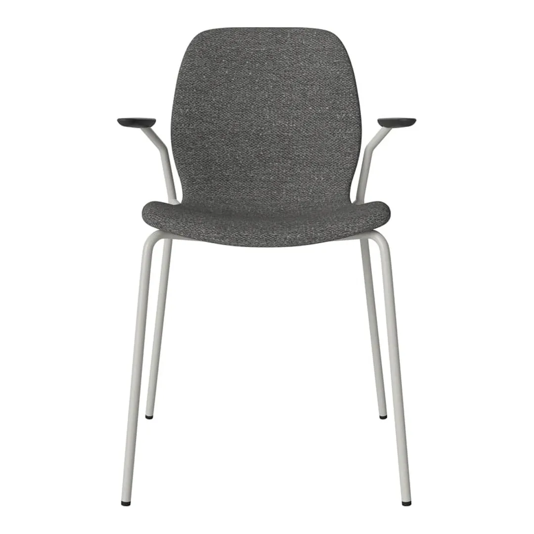 Seed Dining Chair w/ Open Arms - Upholstered -  Steel Base, Grey Lacquered