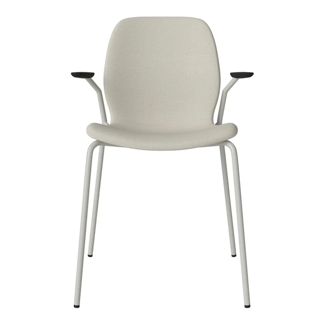 Seed Dining Chair w/ Open Arms - Upholstered -  Steel Base, Grey Lacquered