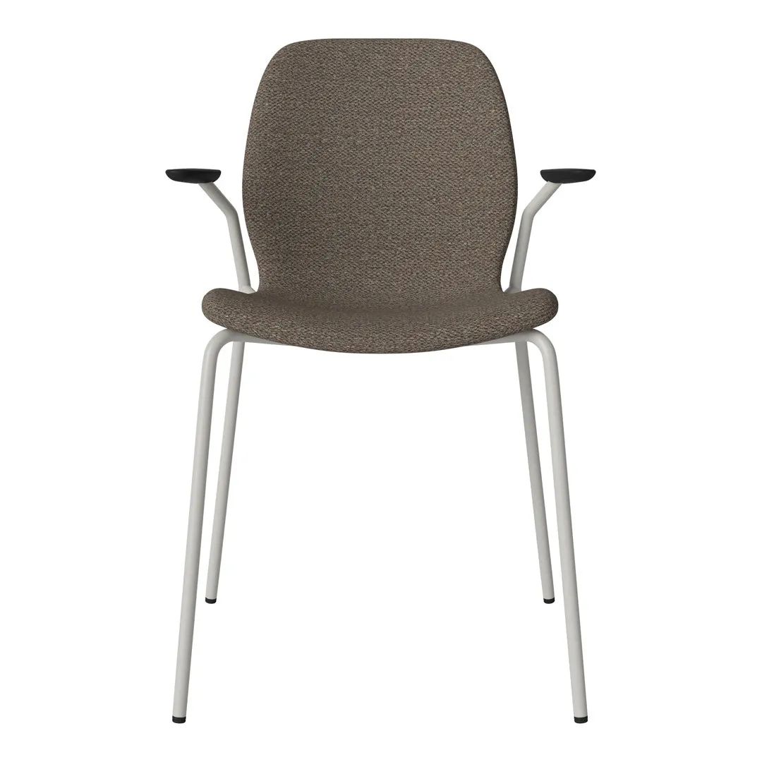 Seed Dining Chair w/ Open Arms - Upholstered -  Steel Base, Grey Lacquered