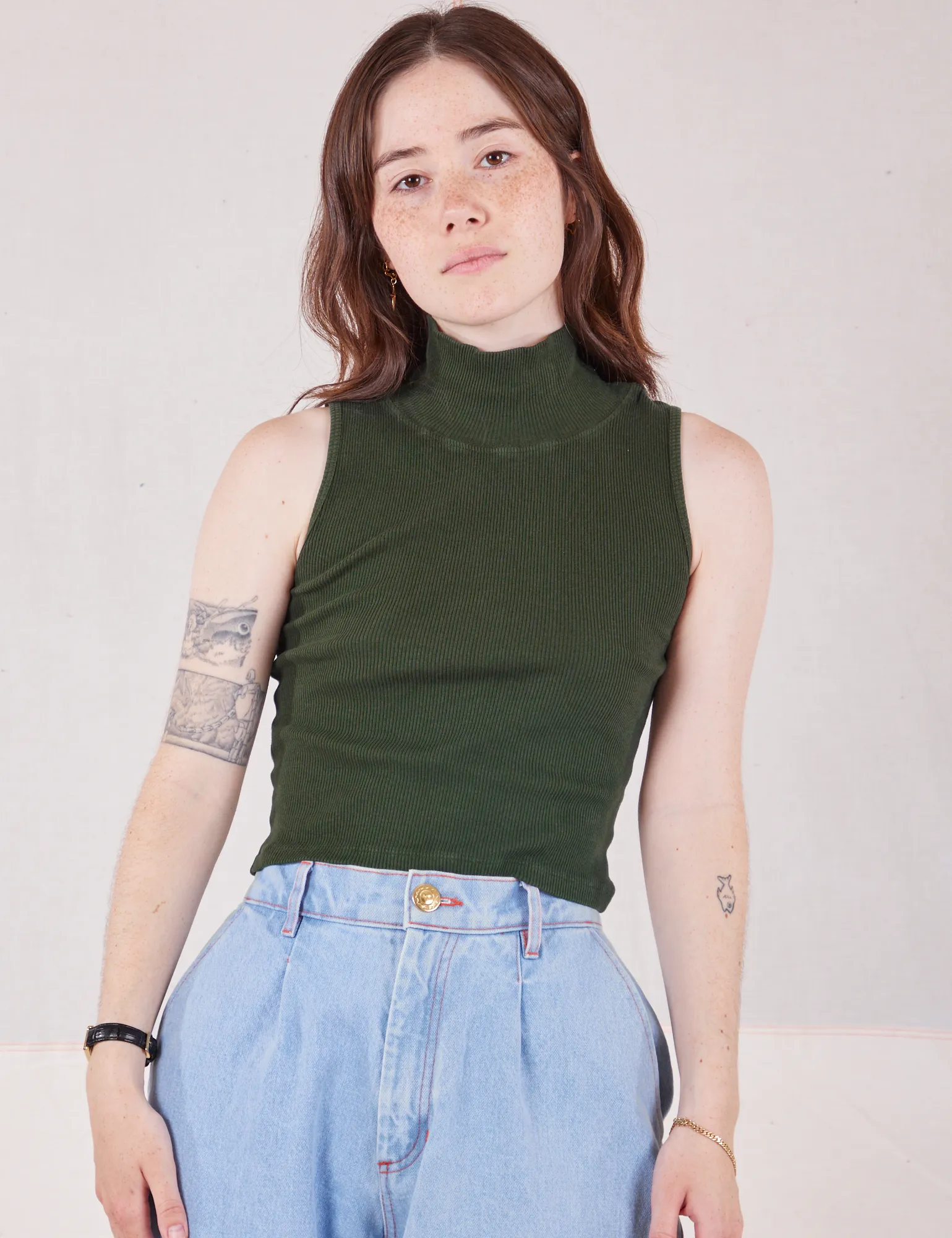 Sleeveless Essential Turtleneck - Swamp Green