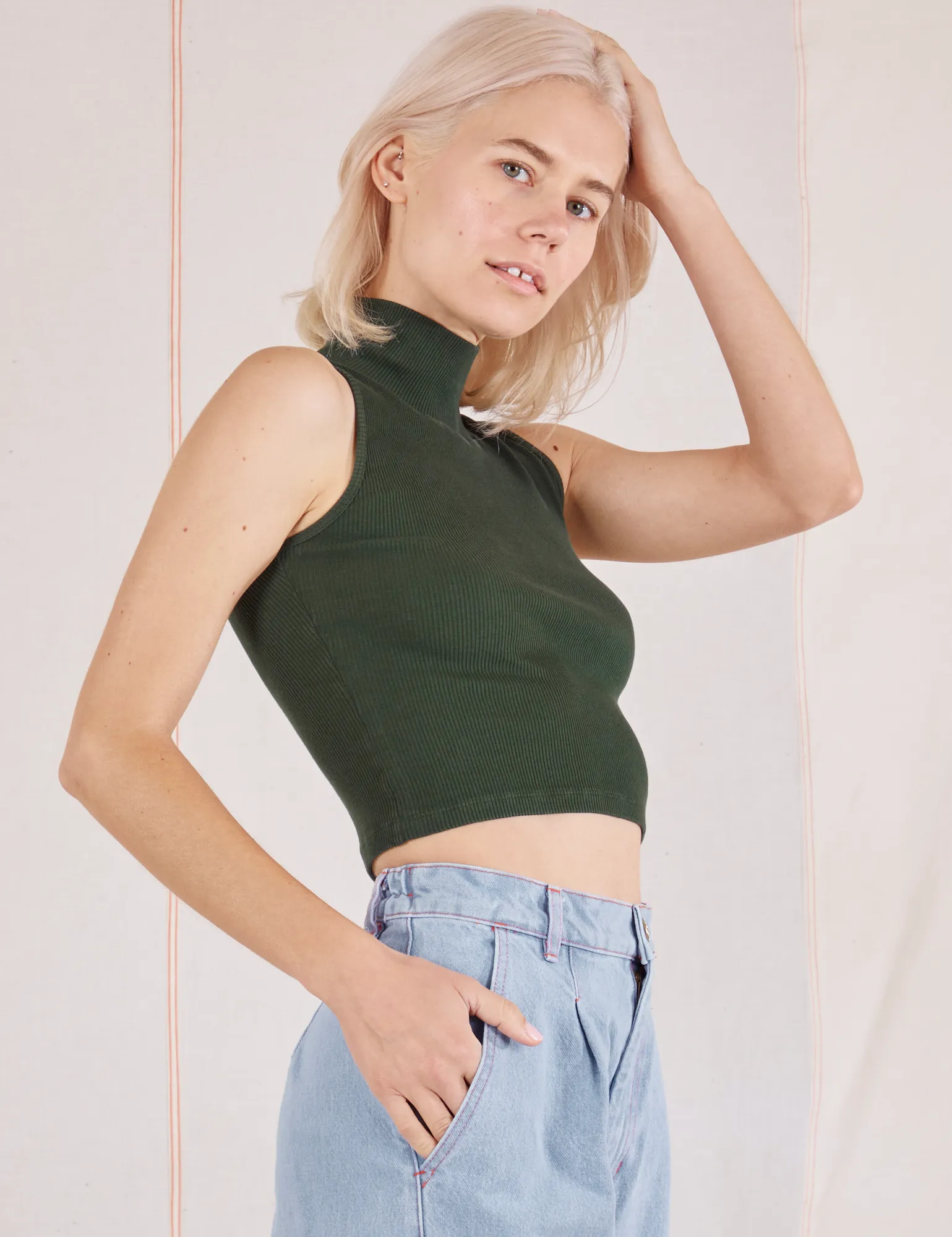 Sleeveless Essential Turtleneck - Swamp Green