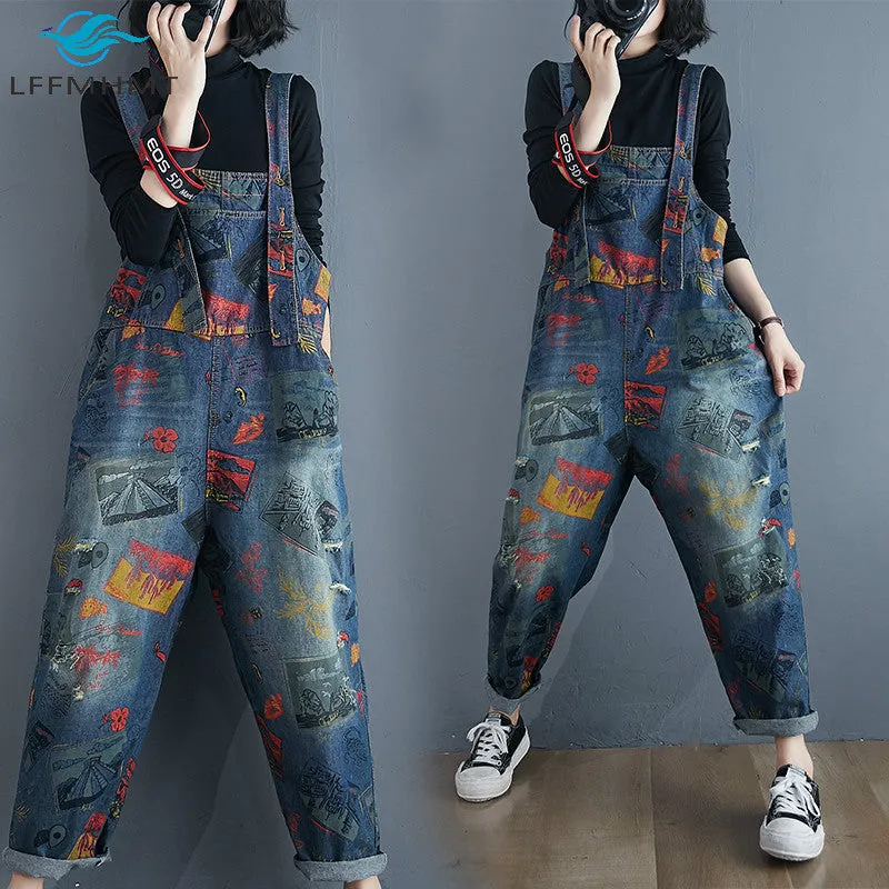Vintage Print Loose Trousers Baggy Pants