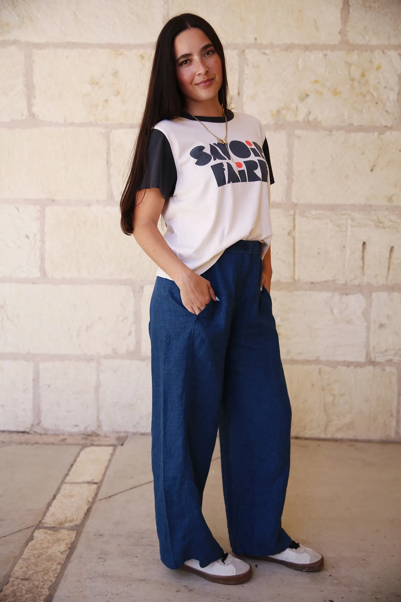 Washed Organic Linen Délavé Wide Trouser Pant