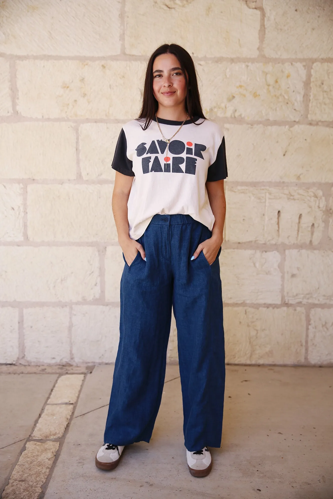 Washed Organic Linen Délavé Wide Trouser Pant