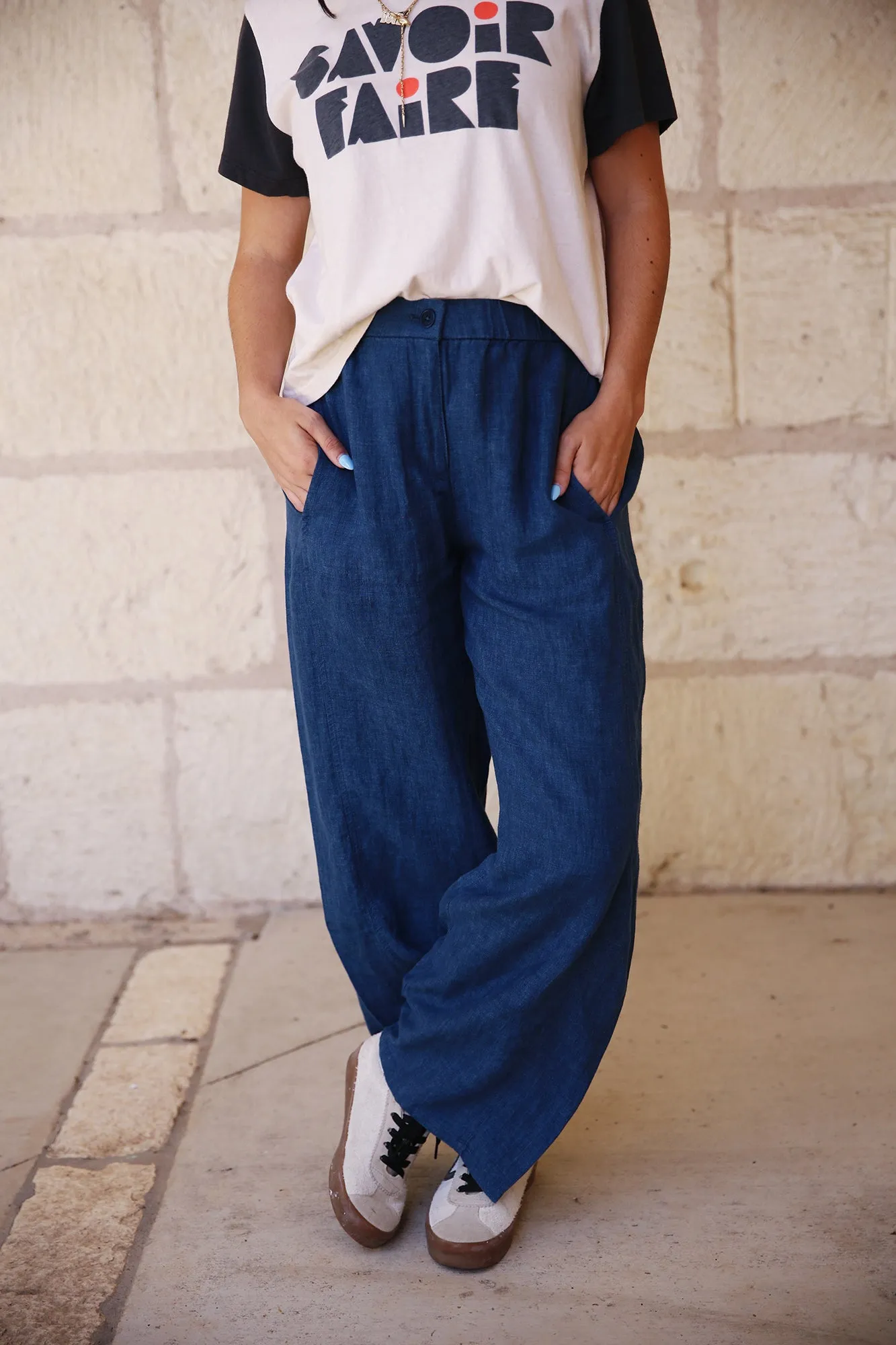Washed Organic Linen Délavé Wide Trouser Pant