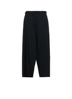 WASHER FINISHED WOOL GABARDINE DRAWSTRING WIDE PANTS