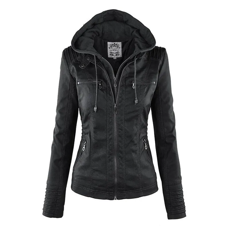 Wenkouban Faux Leather Jacket Women 2023 Basic Jacket Coat Female Winter Motorcycle Jacket Faux Leather Suede PU Zipper Hoodies Outerwear