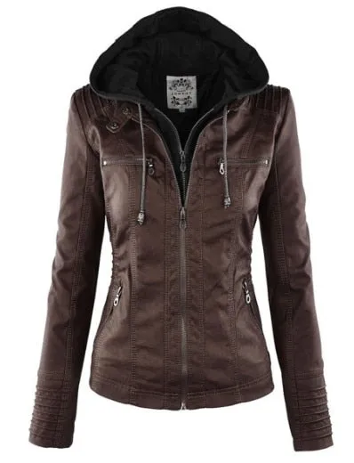 Wenkouban Faux Leather Jacket Women 2023 Basic Jacket Coat Female Winter Motorcycle Jacket Faux Leather Suede PU Zipper Hoodies Outerwear