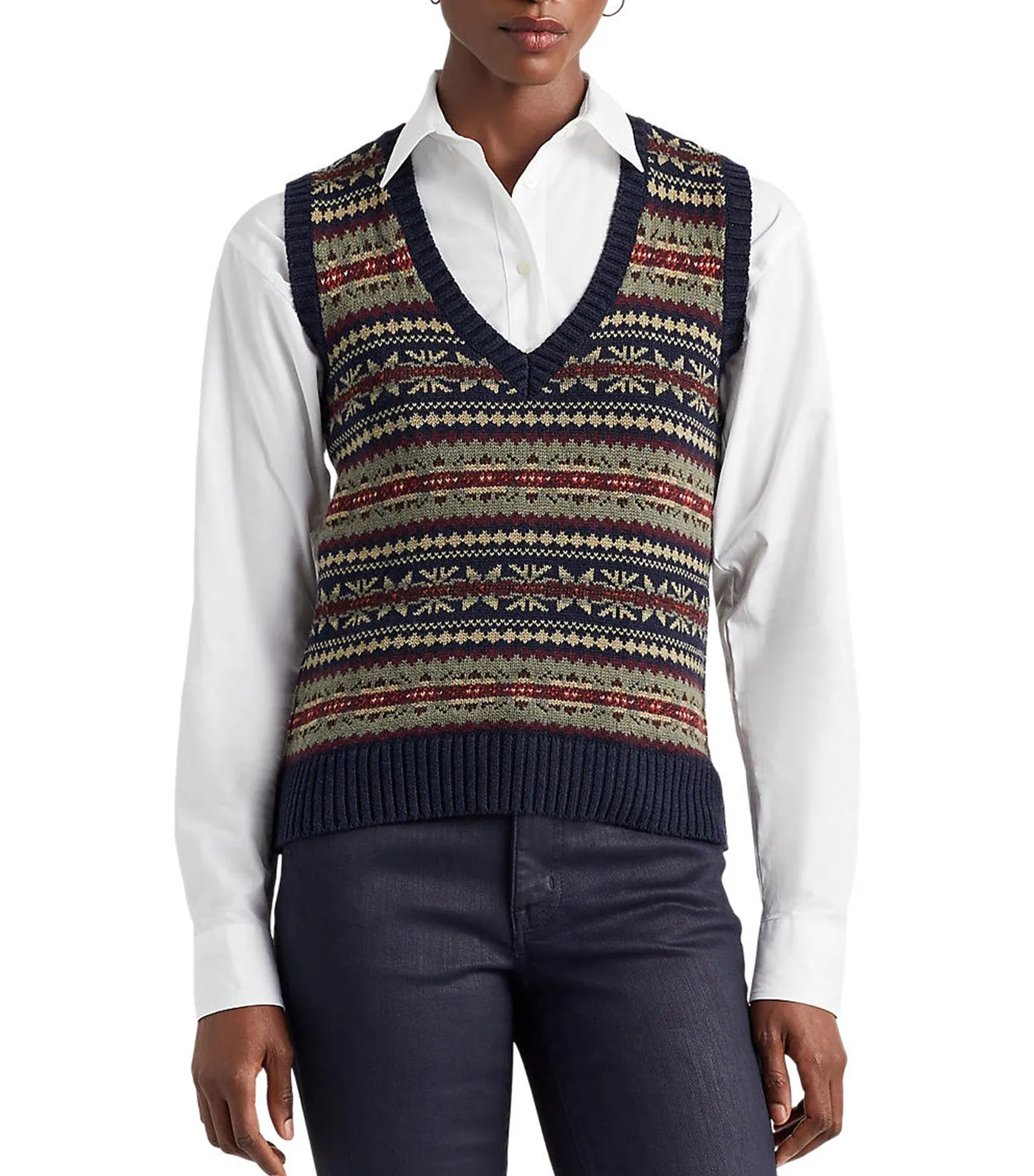 Women's Fair Isle V-Neck Sweater Vest Multi